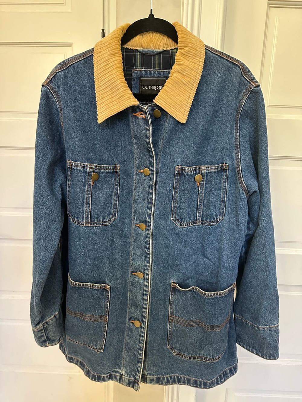 Vintage 90s Denim Blue Jean Chore Barn Coat Workwear Utility Jacket Sz L Farm